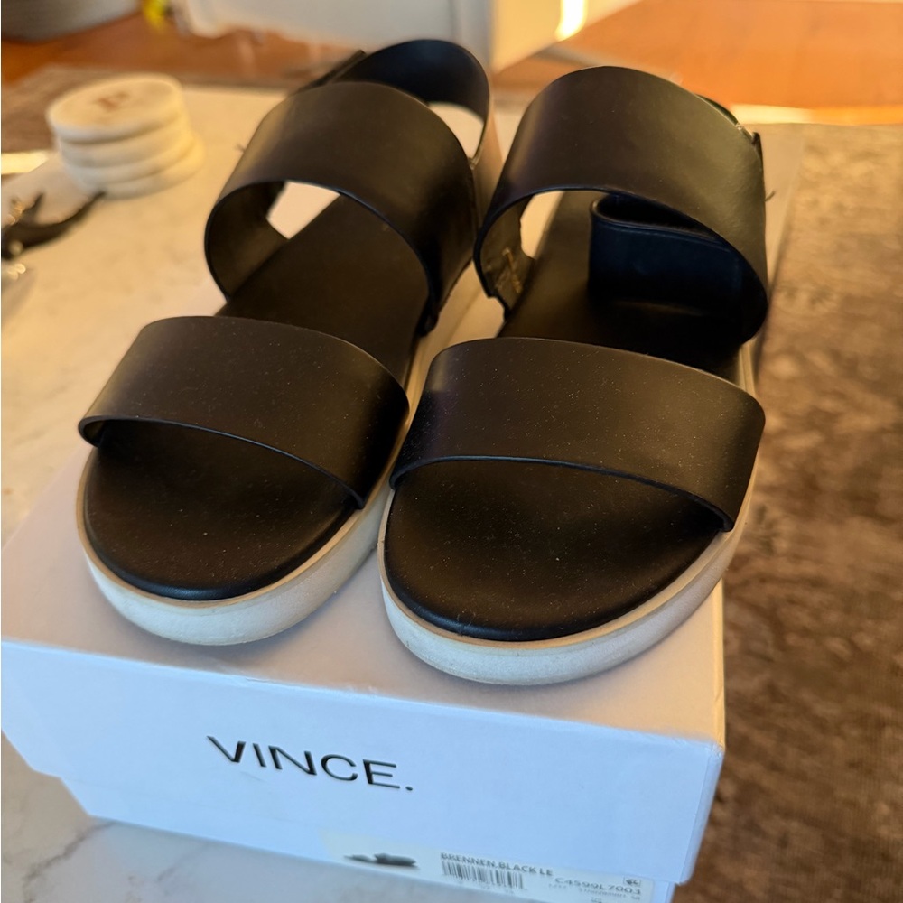Vince Black Leather Slides